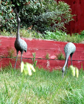 bronze birds in grass