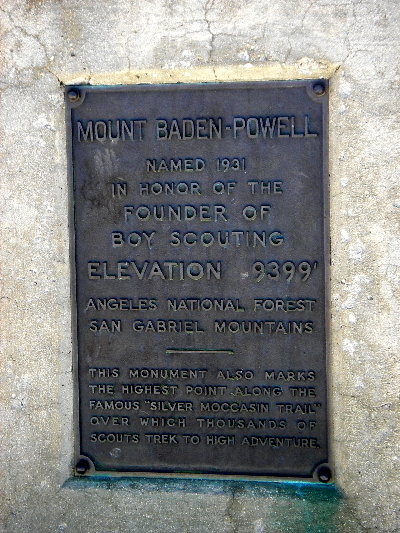 Plaque at the top of Mt. Baden Powell