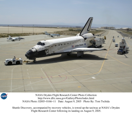 Orbiter Discovery being towed at NASA Dryden