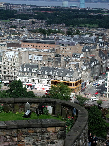 A view from Edinburgh Castle, with a pet cemetary in lower foreground