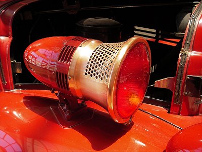 old fire truck siren, Hearst Castle visitors center