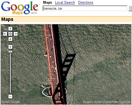 golden gate bridge from orbit, via google maps