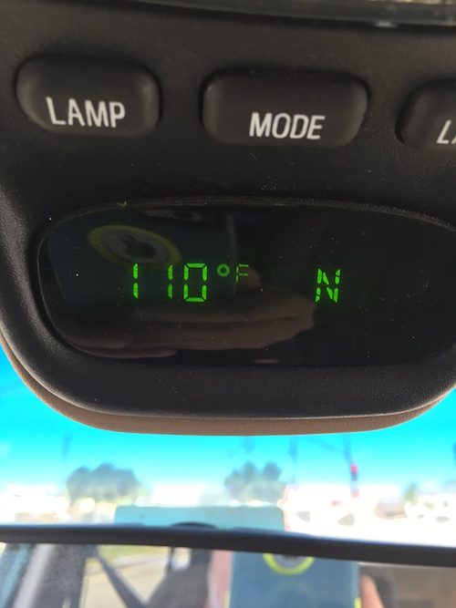 110F in Lancaster outside car.