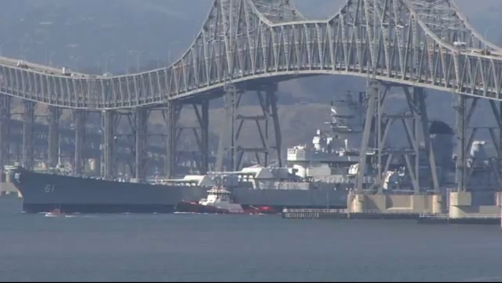 USS IOWA under Carquinez Strait Bridge