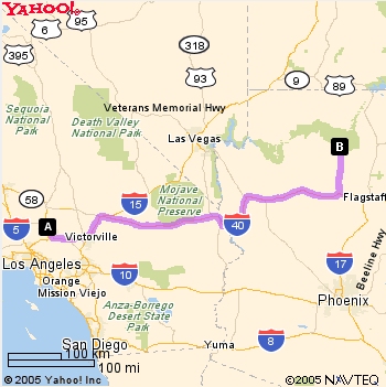map, Lancaster Ca to Grand Canyon Village, AZ
