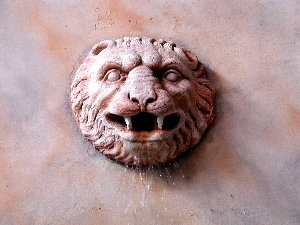 waterfountain spigot in the shape of a lions head