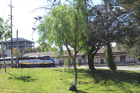 Amtrack train passing old Martinez Station