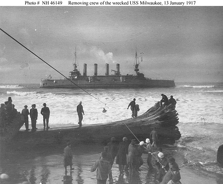 USS Milwaukee, aground at Samoa Beach