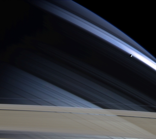 Saturn's moon Mimas, and the rings