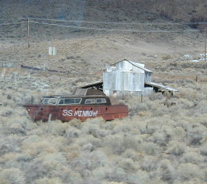 boat in the middle of the desert