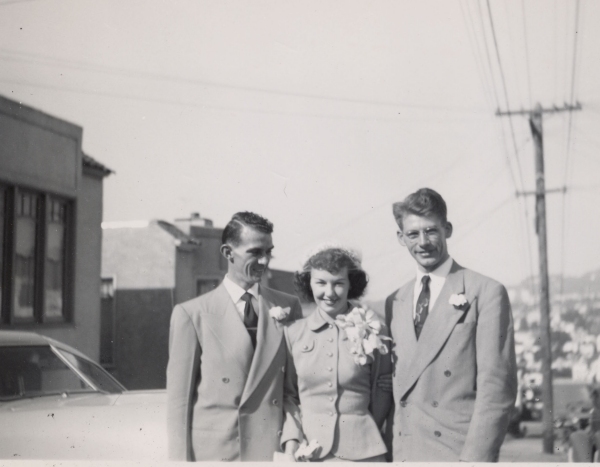 Dad, Mom, and ?? on their wedding day