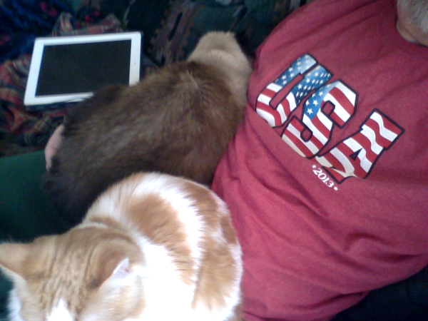 Riley and Jimmy sharing my lap