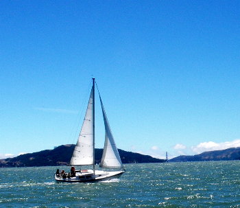 A boat sailing on SF bay