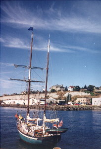 small square rigged boat