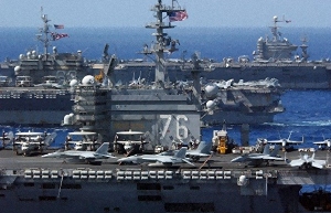 Three carriers in operation Valiant Shield